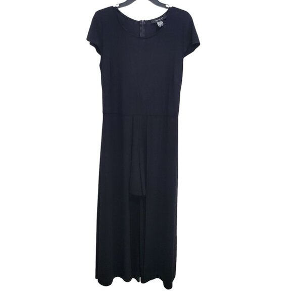 Ashley Stewart Woman's Black Cap‎ Sleeve Mesh Neck Skirted Romper NWT 14/16 - Picture 1 of 10